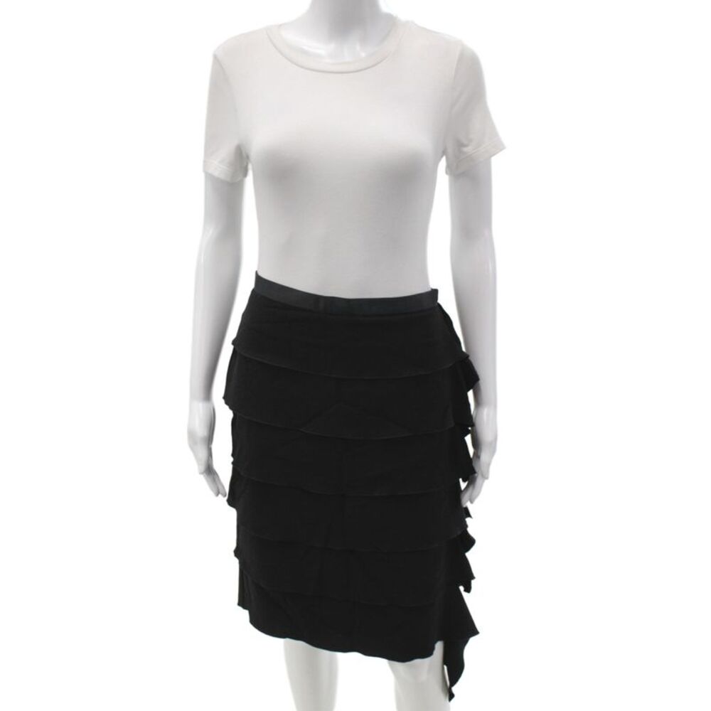 Badgley Mischka Women Straight Pencil Mini Silk Black Zip Skirt Size 4